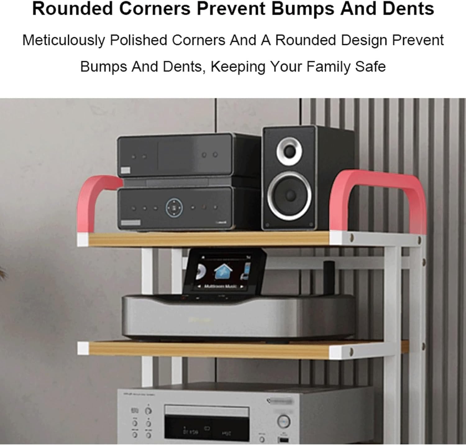Audio Rack Movable Stereo Rack Audio Equipment Rack Audio with Wheels Stereo Shelf Wooden Open Audio-Video Shelving Waterproof(Natural,5 Tier)