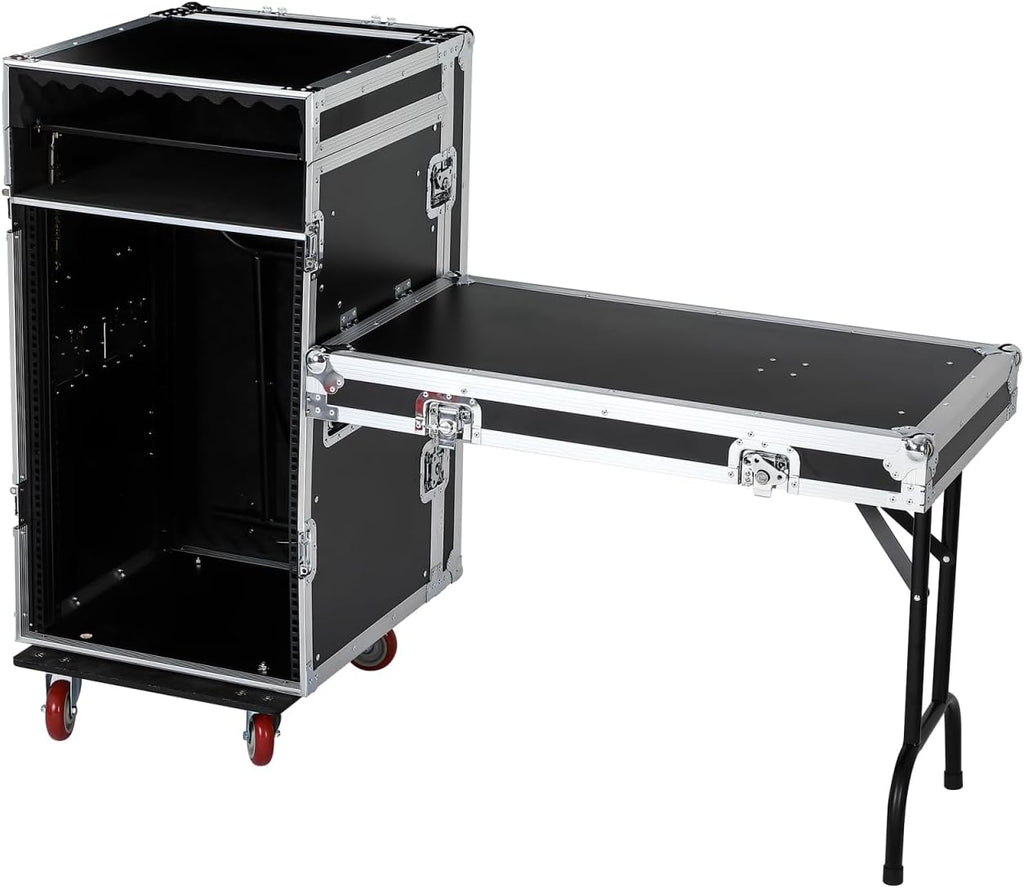 16u Dj Road Case, Recording Studio Rack Stand With Audio Mixer Stand & Wheels, Portable Media Storage Cabinet for Stage Performance Professional Audio Storage