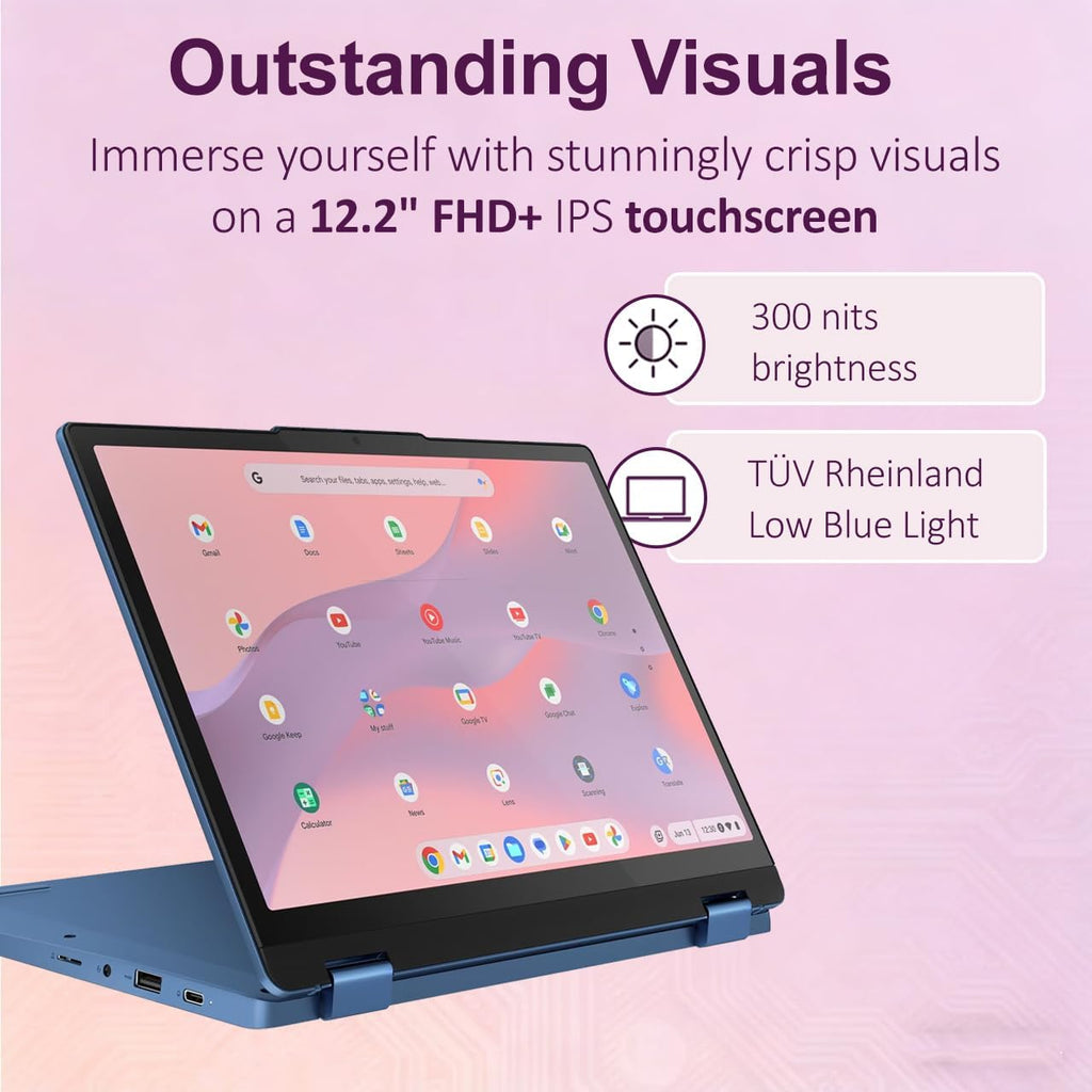 Lenovo IdeaPad Flex 3i Chromebook 2-in-1 Laptop (12.2' FHD+ Touchscreen, Intel N100, 4GB DDR5, 128GB Storage (64GB eMMC + 64GB SD Card)), Home, Student, Education, Long Battery Life, NFC, Chrome OS
