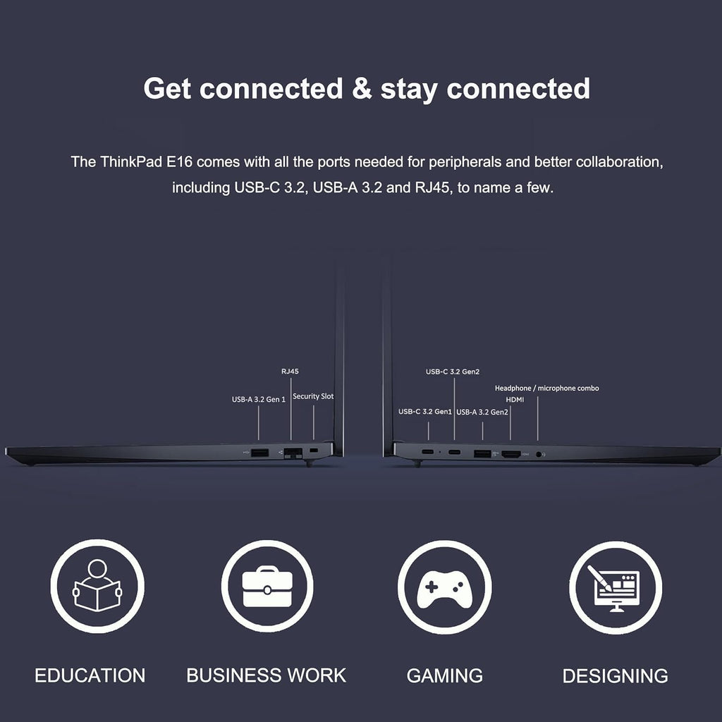 Lenovo ThinkPad E16 Gen 2 16' FHD+ Business Laptop Computer, AMD Ryzen 7 7735HS 8-Core, 16GB DDR5 RAM, 512GB PCIe SSD, WiFi 6E, Backlit KB, Fingerprint, Win 11 Pro, USB-C Hub, Office 365, Charcoal