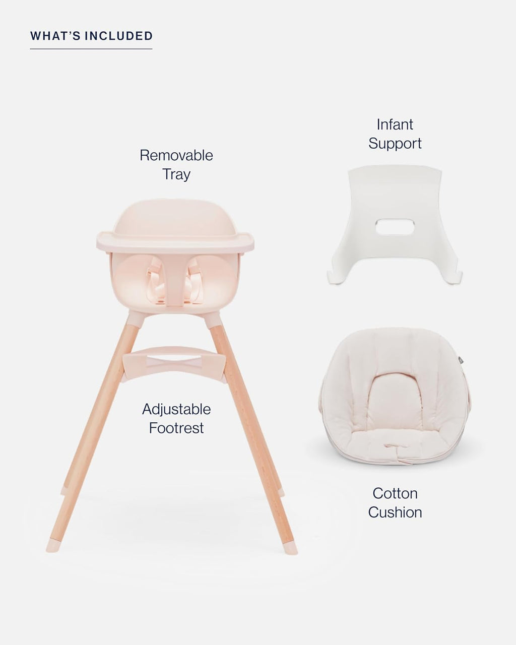 Lalo The High Chair Infant Kit - Convertible Wooden High Chair for Babies & Toddlers with Infant Support & Cushion, Grows with Your Child, Dishwasher Safe Tray, Adjustable Footrest Grapefruit