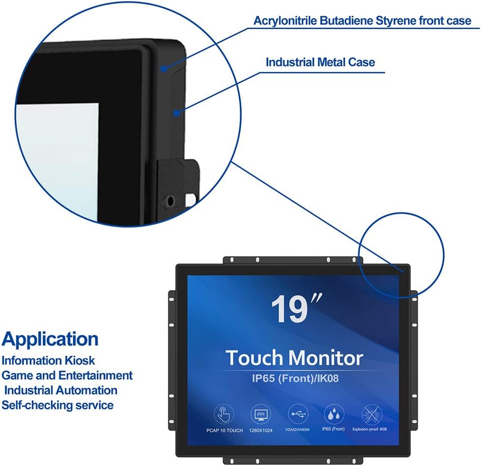 GreenTouch 19 inch Ultra Slim Touch Open Frame Monitor, HDMI/VGA/DVI Interface, 1280 x 1024 Resolution, Industrial Touch Display