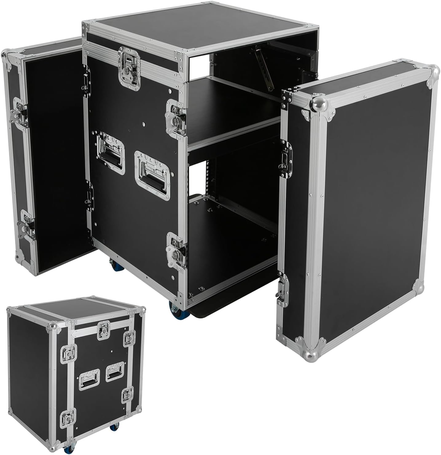 PA DJ Rack Case, 10U PA DJ Cabinet Heavy Duty Mobile Studio Equipment Cabinet with 4 Wheels Removable Design Network & Stereo Rack Component Rack Cabinet Recording Studio Racks for Storing