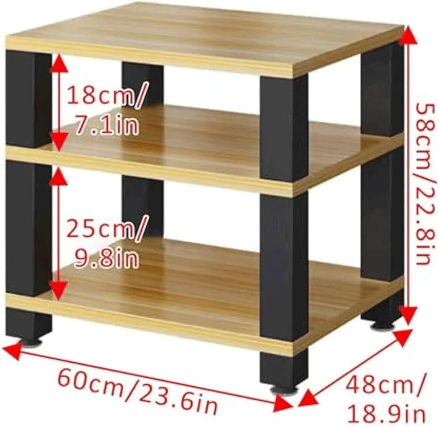 Audio Rack 1/2/3/4 Tier Stereo Rack Audio Equipment Rack Wooden Audio Rack Cabinet Open AV Cabinet Strong Audio-Video Shelving(Brown,3 Tier)