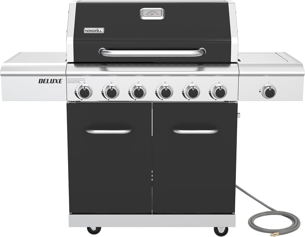 Nexgrill Deluxe 6-Burner Natural Gas Grill with Searing Side Burner and Griddle Insert, Stainless Steel Frame, 60,000 BTUs Output, BBQ Grill for Outdoor Gatherings - 730-0896GH