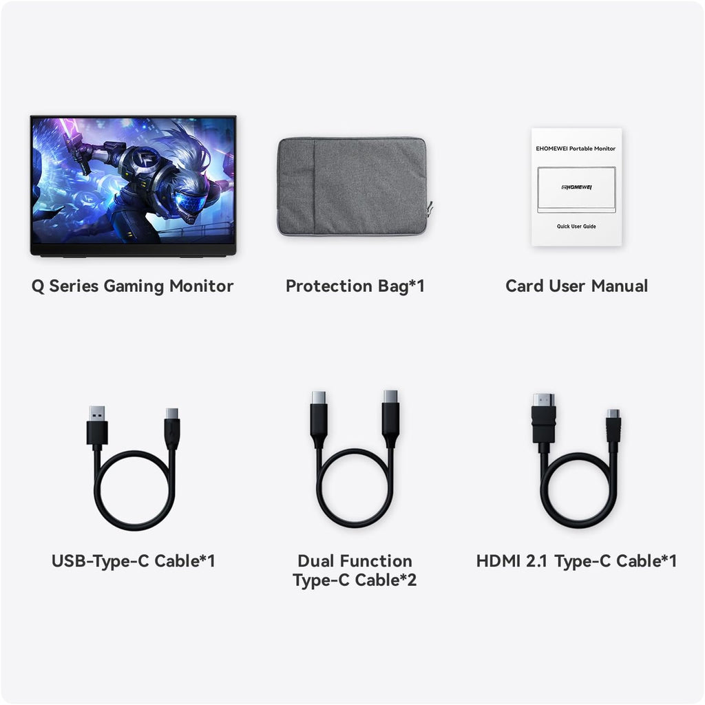 EHOMEWEI Q1g Pro 260Hz QLED 2.5K Portable Gaming Monitor, 15.6' 400Nit Brightness 16:9 Display 2560 * 1440 100% DCI-P3 for Working/Gaming/Travel Phone/Switch/Windows MacOS