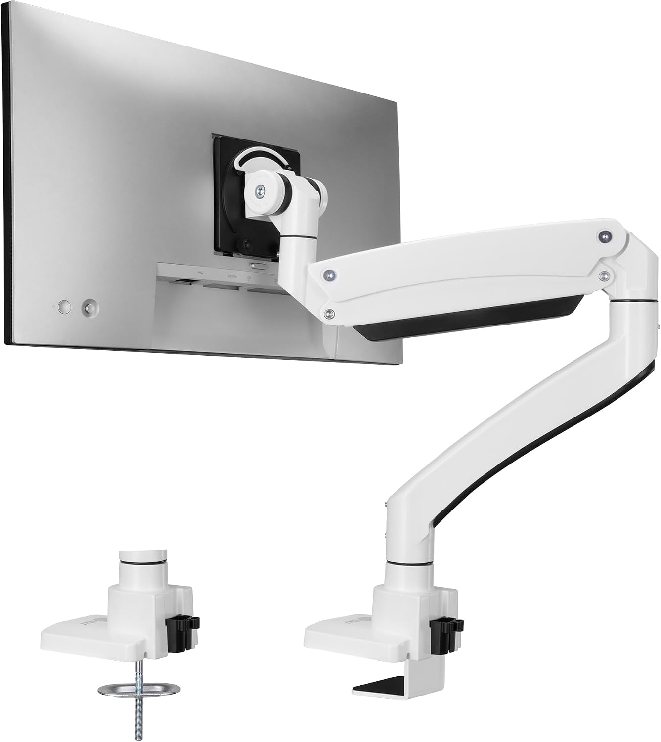 SIIG Ultra Heavy Duty Single Monitor Arm Desk Mount with USB A/C for Ultrawide Monitors up to 57 inches and 59.5 lbs - VESA 75/100/200, C-Clamp and Grommet (CE-MT3Z11-S1)