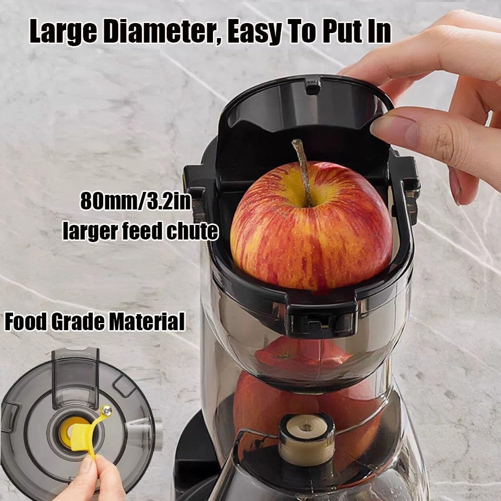 Stainless Steel Juicer Machines, Cold Press Juicer Machines With 3.2' Large Feed Chute, Slow Masticating Juice Extractor For Fruit And Vegetable, High Juice Yield Easy To Clean