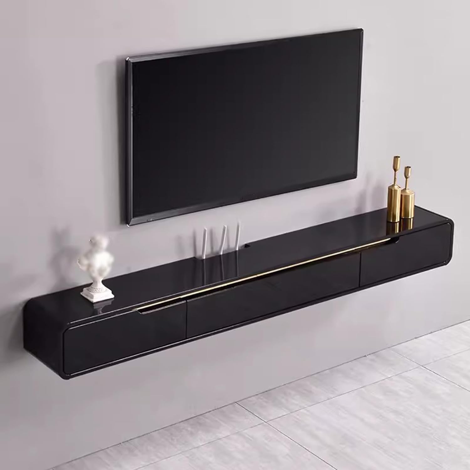 FPIGSHS Wall Mounted Media Console with 2 Drawers Solid Wood Floating TV Stand Hanging TV Shelf Entertainment Center TV Cabinet, for Home Office (C, 63 inches)