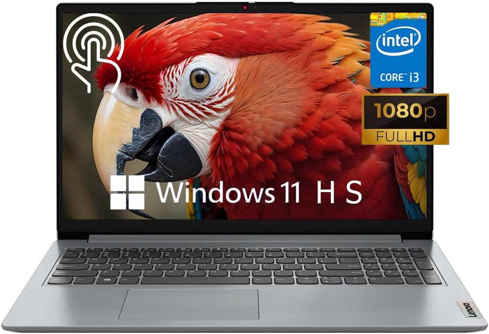 Lenovo Ideapad 1i 15.6' Touch Laptop, Intel Core i3-1215U, 15.6'' FHD Touchscreen Display, 8GB RAM, 256GB SSD, Intel UHD Graphics,Wi-Fi, HDMI, Windows 11 Home, Cloud Gray