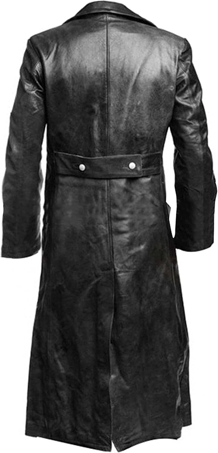SKY-SELLER German Classic Officer WW2 Military Uniform Black Leather Trench Coat