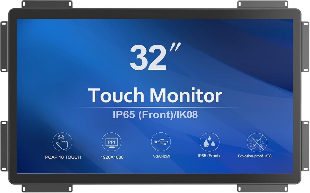 GreenTouch 32 inch 10 Points PCAP Open Frame Touch Screen Industrial LCD Display Monitor HDMI+VGA+DVI Video Port