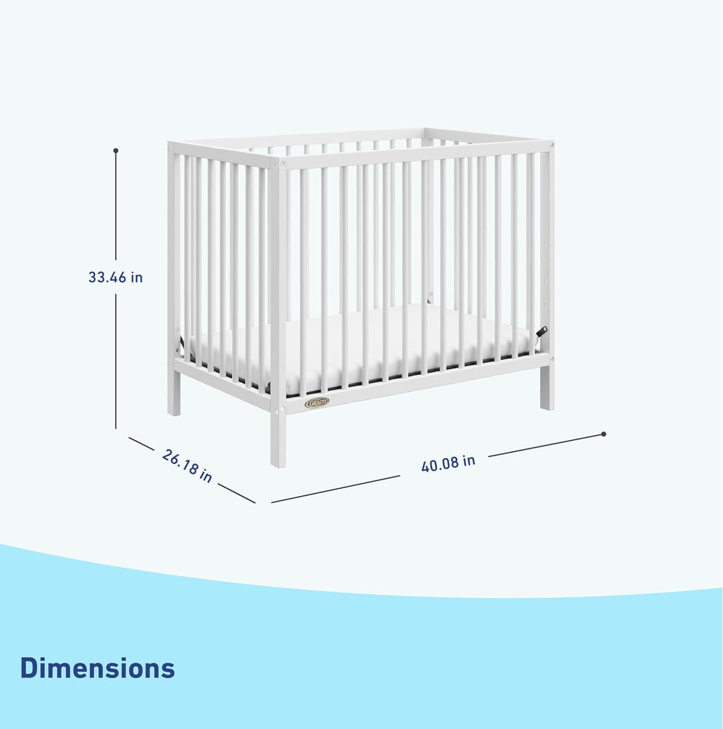 Graco Teddi 4-in-1 Convertible Mini Crib with Bonus Water-Resistant Mattress – GREENGUARD Gold Certified, 2.75-Inch Mattress Included, Small Spaces Crib, Easy 30-Minute Assembly (White)