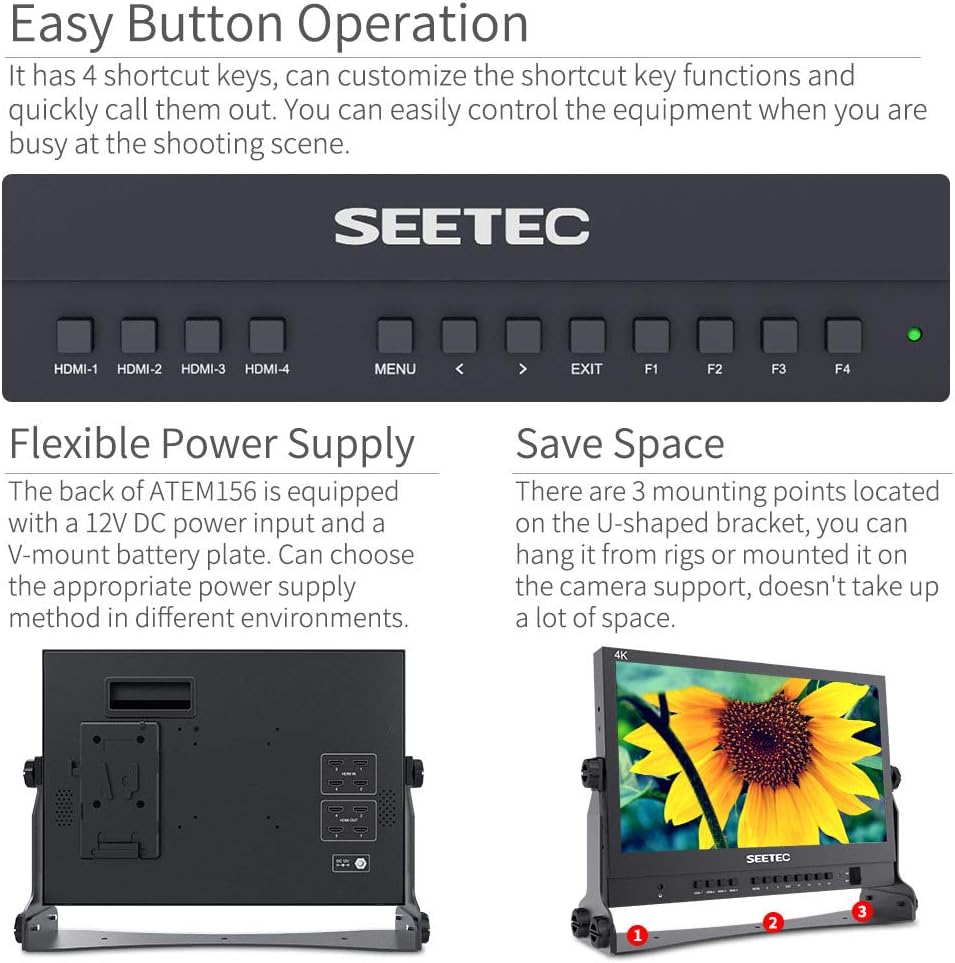 ATEM156 15.6 Inch Live Streaming Broadcast Director Monitor with 4 HDMI Input Output Quad Split Display for ATEM Mini Pro Video Switcher Mixer Studio Television Production