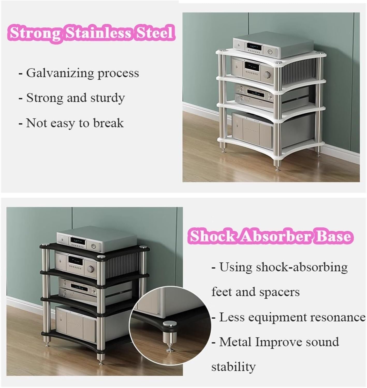 Audio Video Equipment Rack, Media Stand for Record Player, Turntable, Speaker, Gaming Console, Home Theater Storage Unit