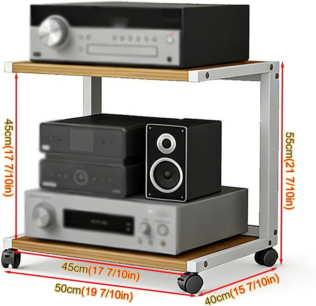 YLLFFLL Easy Assembly Av Storage Cabinet 2-Tiers HiFi Racks Media Black, Audio Component Rack Tower Media Stereo Stand Equipment Shelf for Living Room, on Wheels(H 55CM(21 7/10IN))