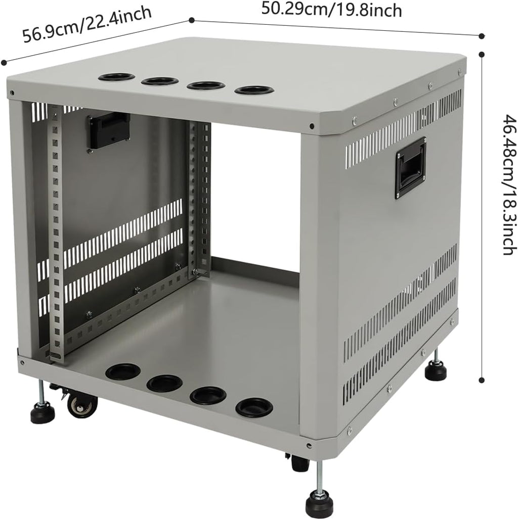 9U Server Rack with Wheels&Leveling Feet, Freestanding Rolling Open Frame IT Network Server Cabinet Rack Shelf for Audio Video Music Recording Computer AV Data & IT Equipment,Grey