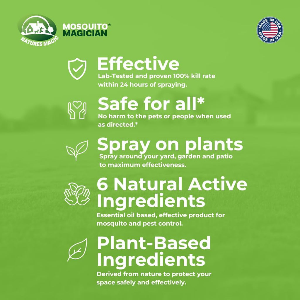 Mosquito Magician Liquid Concentrate – Kills Mosquitoes, Fleas & Fire Ants, Repels and Prevents Ticks – Essential Oil Yard Treatment Spray – Use with Sprayers, Foggers & Misting Systems – 1 Gal, Mint