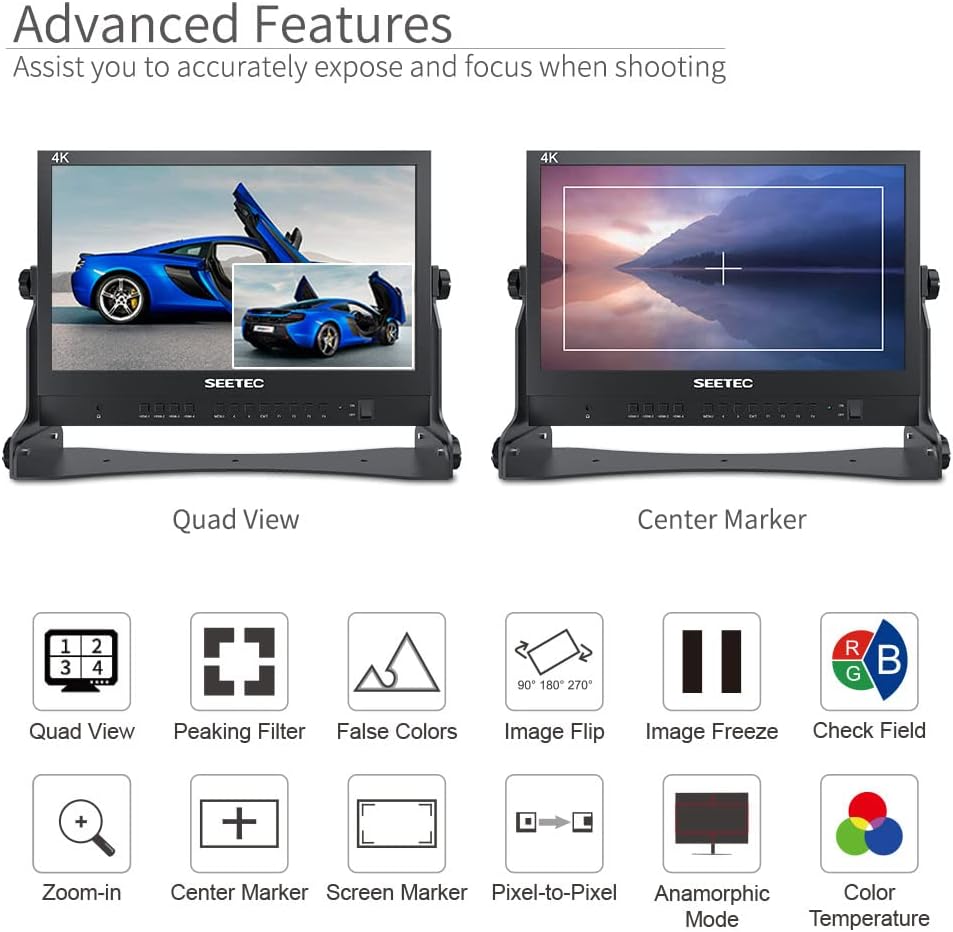 ATEM156 15.6 Inch Live Streaming Broadcast Director Monitor with 4 HDMI Input Output Quad Split Display for ATEM Mini Pro Video Switcher Mixer Studio Television Production