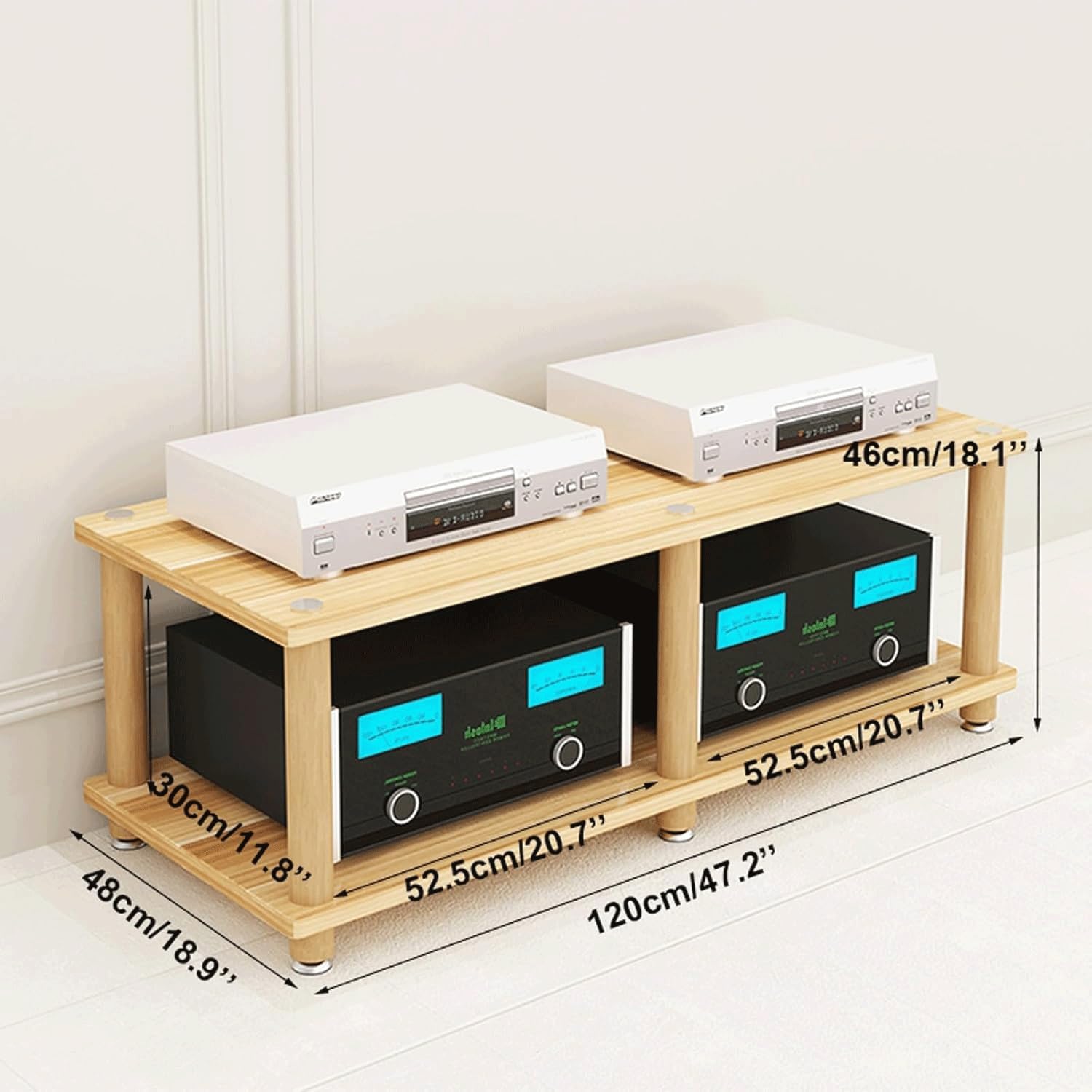 Audio Rack Stereo Rack 2/3/4 Tier Audio Equipment Rack Wooden Audio Rack Cabinet HiFi Rack Double Wide Audio Component Rack Durable(Nero,2 Tier)