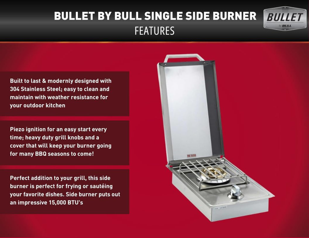 Bullet by Bull Stainless Steel Outdoor Kitchen Grill Set - Built-In Liquid Propane Grill -BBQ Kitchen Island Bundle - Includes 4 Burner Grill, Side Burner, Double Access Door & Double Storage Drawer