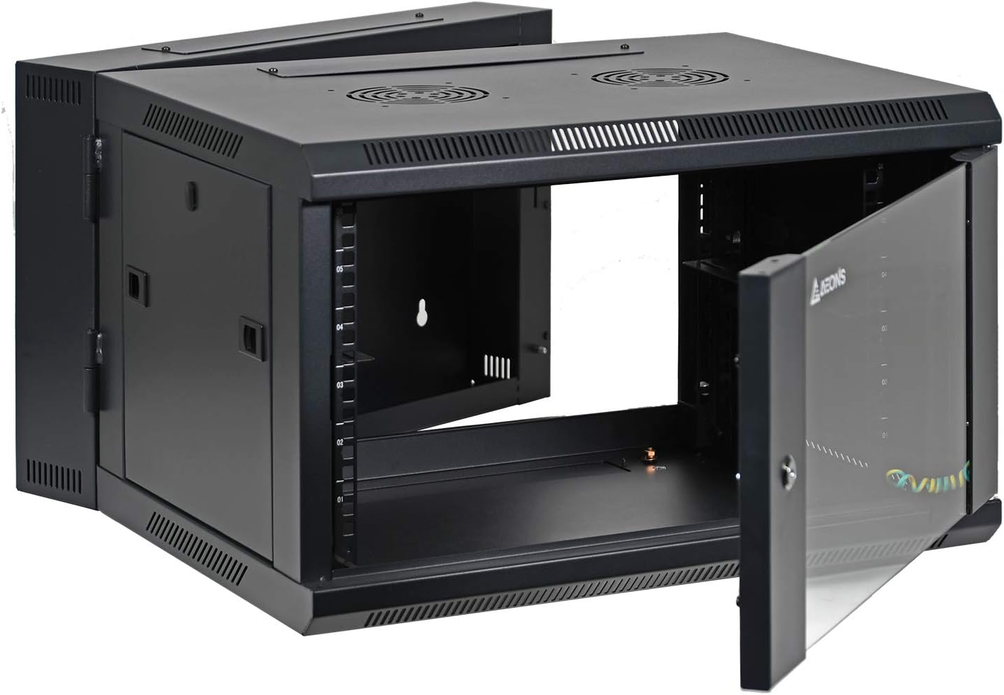 AEONS 6U Professional Wall Mount Server Cabinet Enclosure Double Section Hinged Swing Out 19-Inch Server Network Rack Locking Glass Door 22-Inches Deep Black (Fully Assembled)