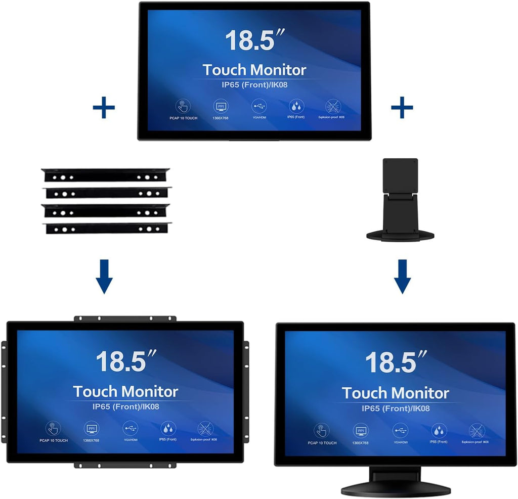 GreenTouch 18.5 Industrial Touch Monitor Open Frame, HDMI/VGA/DVI Interface, Built-in Speakers, Capacitive Touch Screen Technology