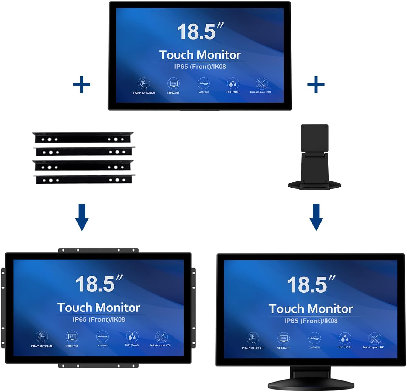 GreenTouch 18.5 Industrial Touch Monitor Open Frame, HDMI/VGA/DVI Interface, Built-in Speakers, Capacitive Touch Screen Technology