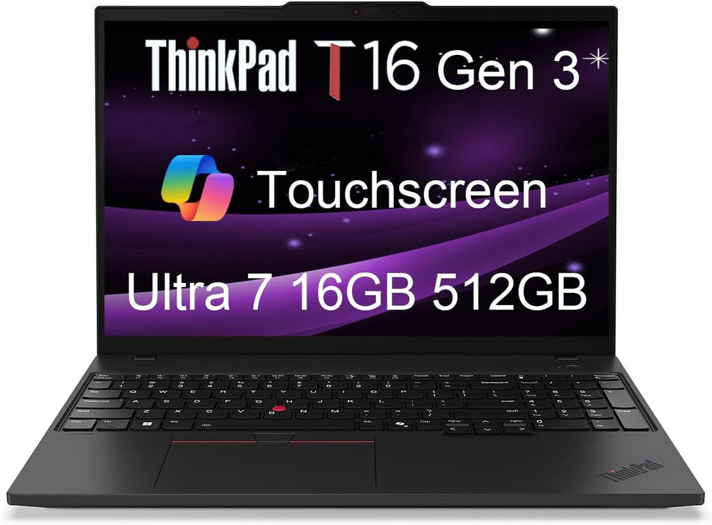 Lenovo ThinkPad T16 Gen 3 Business AI PC Laptop (16' FHD+ Touchscreen, Intel 12-Core Ultra 7 155U (> i7-1355U), 16GB DDR5, 512GB SSD), 2x Thunderbolt 4, Fingerprint, Backlit, 5MP Webcam, Win 11 Pro