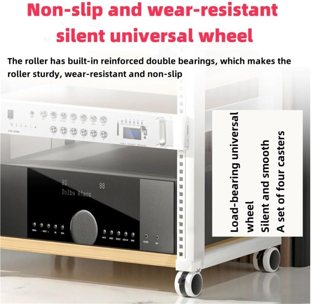 12U/16U/20U Open Frame Server Rack, Multi-Layer Audio Rack with Adjustable Shelves and Wheels, 4 Post AV Rack for Blu-Ray, DVD, Game Consoles, Amplifiers, AV Equipment(Small)
