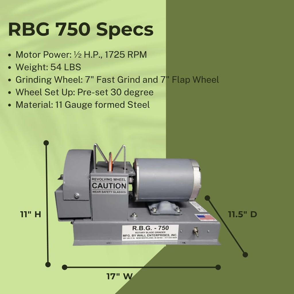 RBG 750 Dual Disc Blade Grinder & Sharpener, Mulching Blade Sharpener