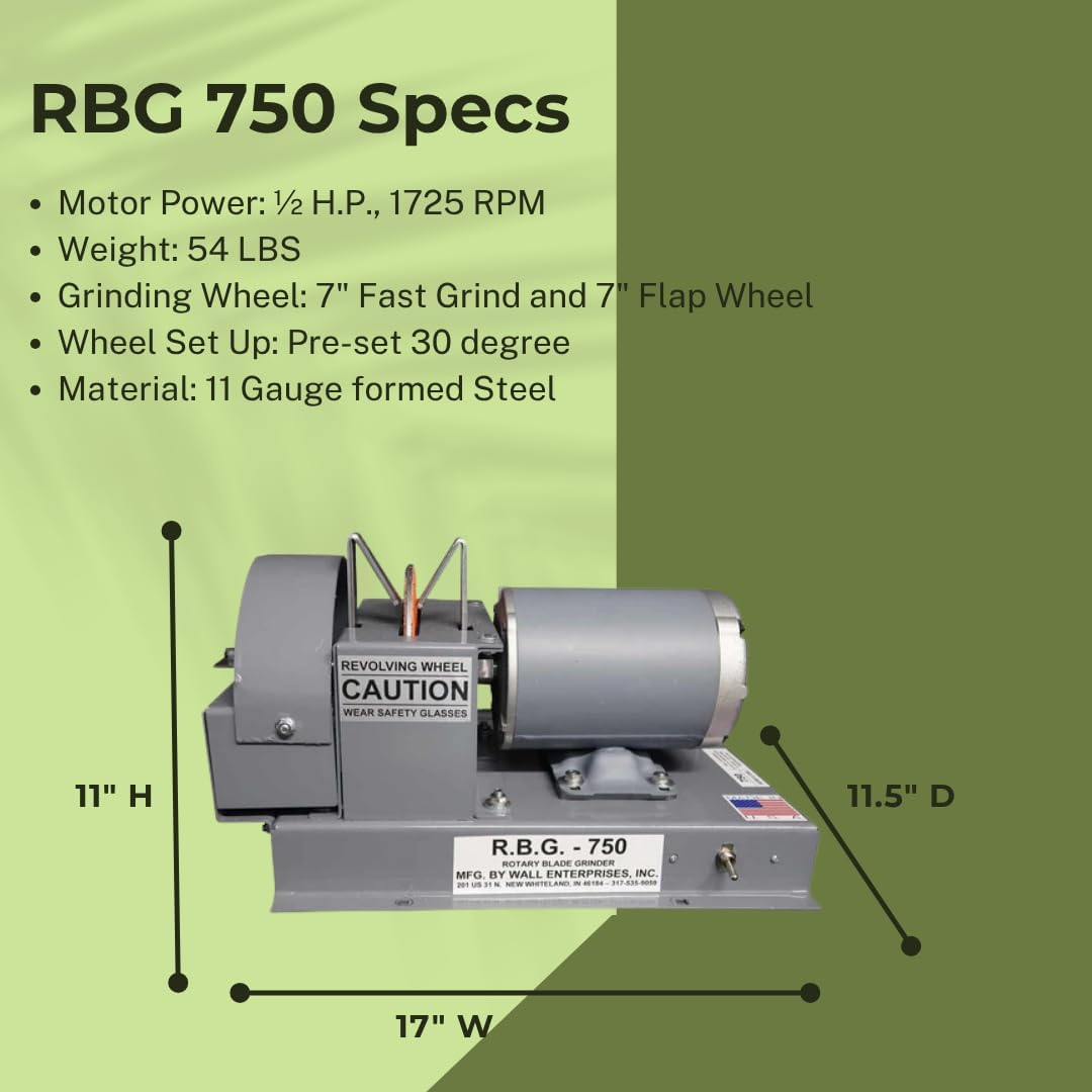 RBG 750 Dual Disc Blade Grinder & Sharpener, Mulching Blade Sharpener