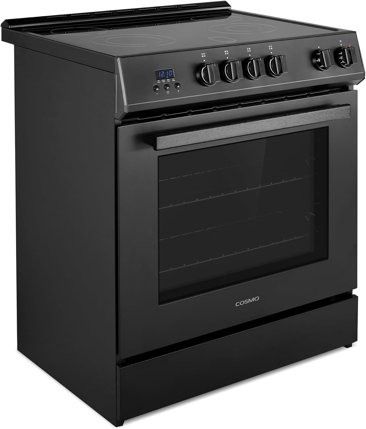 COSMO COS-ERD304K-BK 30 in. Stellar Collection 4.9 cu. ft. Electric Range with 4 Burner Glass Cooktop and Convection Oven in Matte Black