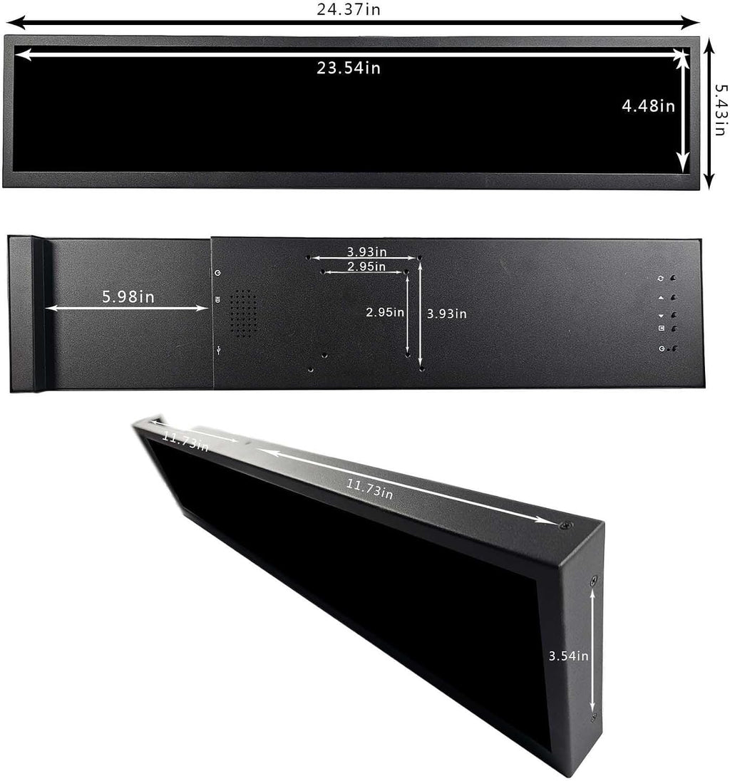 VSDISPLAY 24 Inch 1920x360 IPS Stretched Wide Bar Display for Gaming Marquee Monitor Cabinet,Supermarket Shelf Advertising Monitor with USB Video Interface