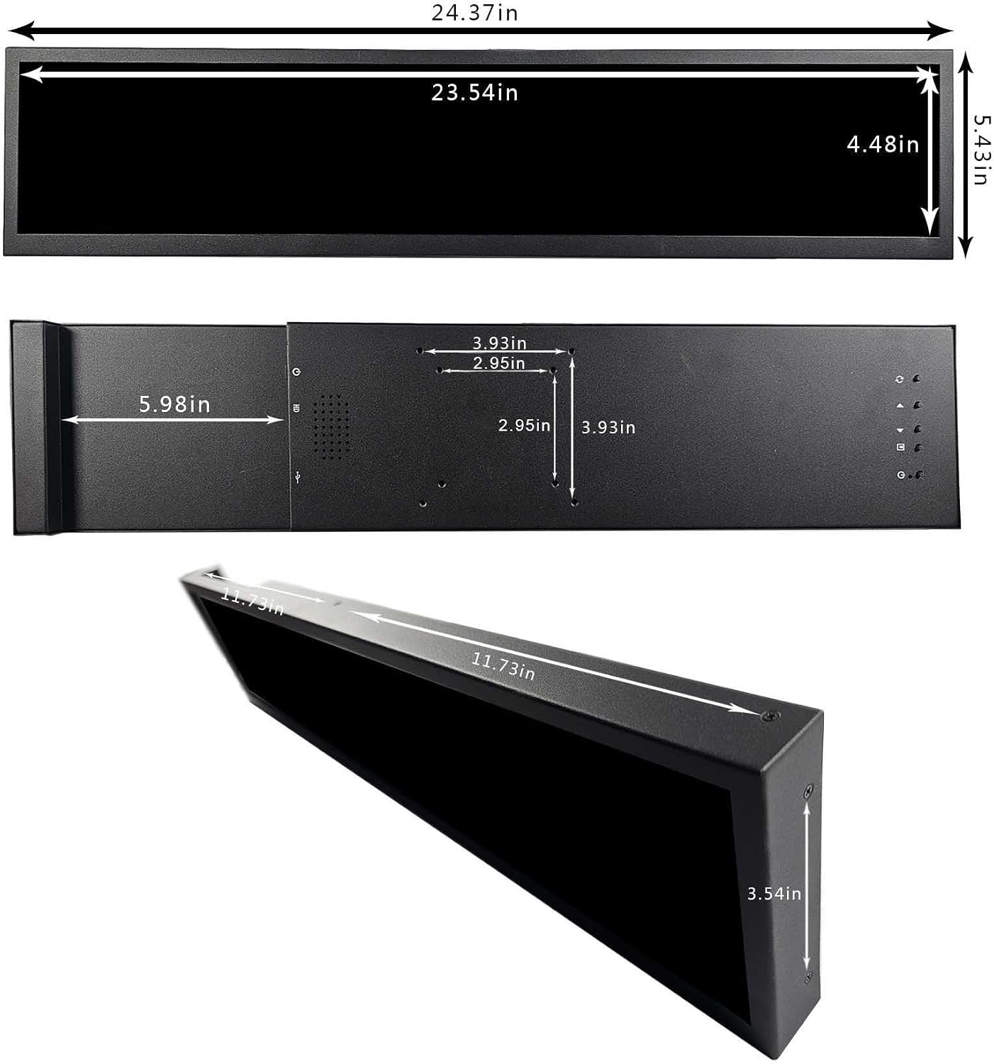 VSDISPLAY 24 Inch 1920x360 IPS Stretched Wide Bar Display for Gaming Marquee Monitor Cabinet,Supermarket Shelf Advertising Monitor with USB Video Interface