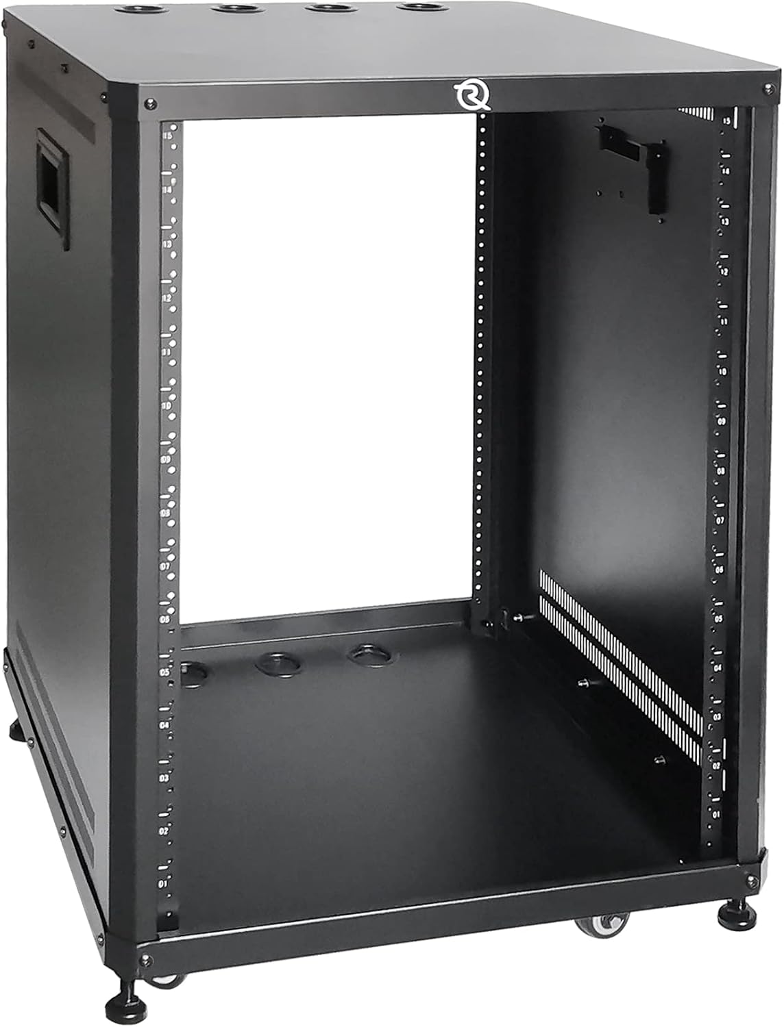 RIVECO 15U Network & Stereo Rack with Caster Rolling Server Rack for 19-inch Audio Video Musical & IT Equipment Mounting, Tapped & Square Holes+35cm Depth Rack Shelves 2PCS