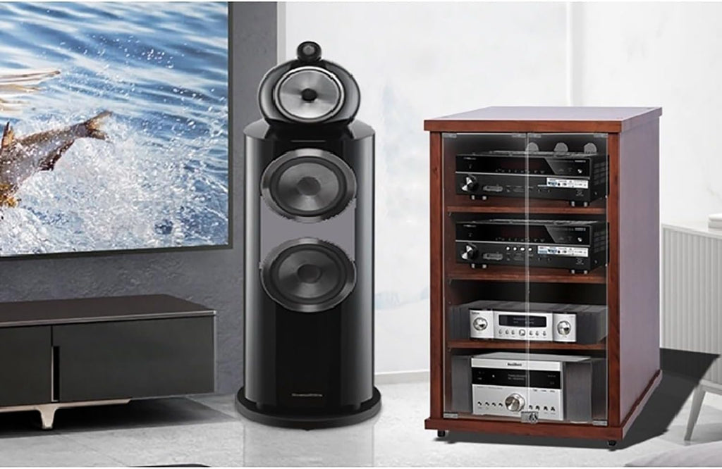 Wooden Media Cabinet for Record Player, Stereo Cabinet & Audio Rack Tower - Stylish Media Shelf Stand (57x55x70cm) Perfect for Home Entertainment Setup
