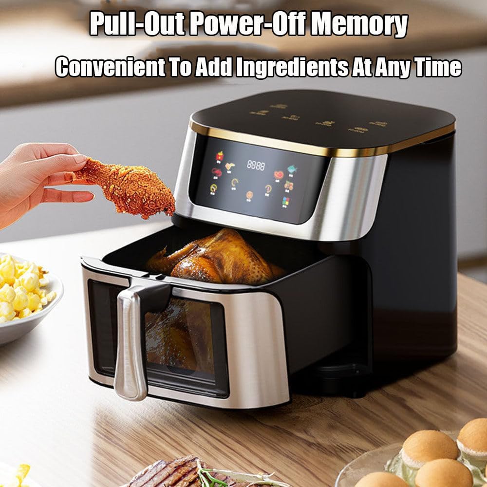 10lL Stainless Steel Visual Air Fryer, 1400w Smart Oven With Digital Touch Screen Oil-Free Fryer, 8 Cooking Presets Timing And Temperature Adjustable Easy To Clean For Family And Party