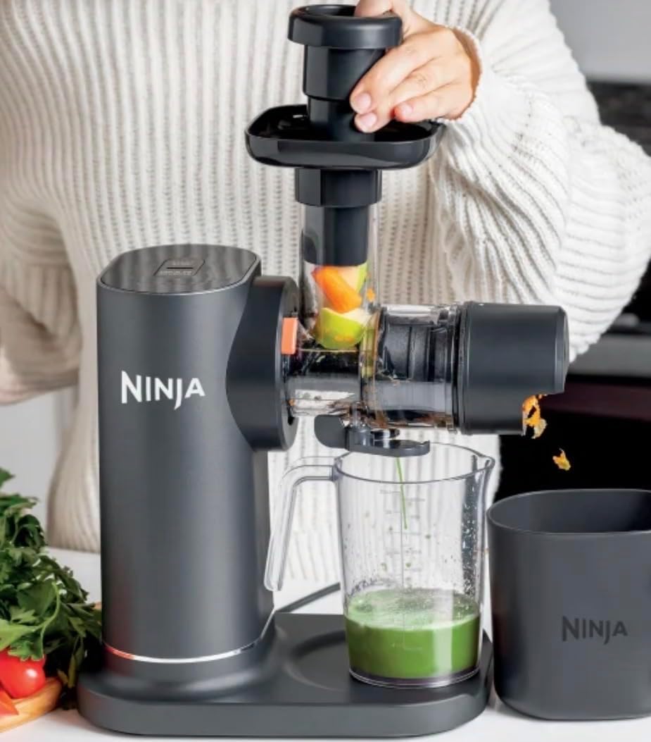 Ninja Neverclog Cold Press Juicer, 32oz Capacity, Total Pulp Control, 3X Quieter, Easy to Clean, 150W, Wellness Shots, Nutrient-Rich Drinks