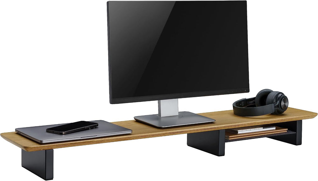 White Oak Wood Desk Shelf for Top of Desk 44 Inch Length Wood Monitor Riser with Middle Shelf