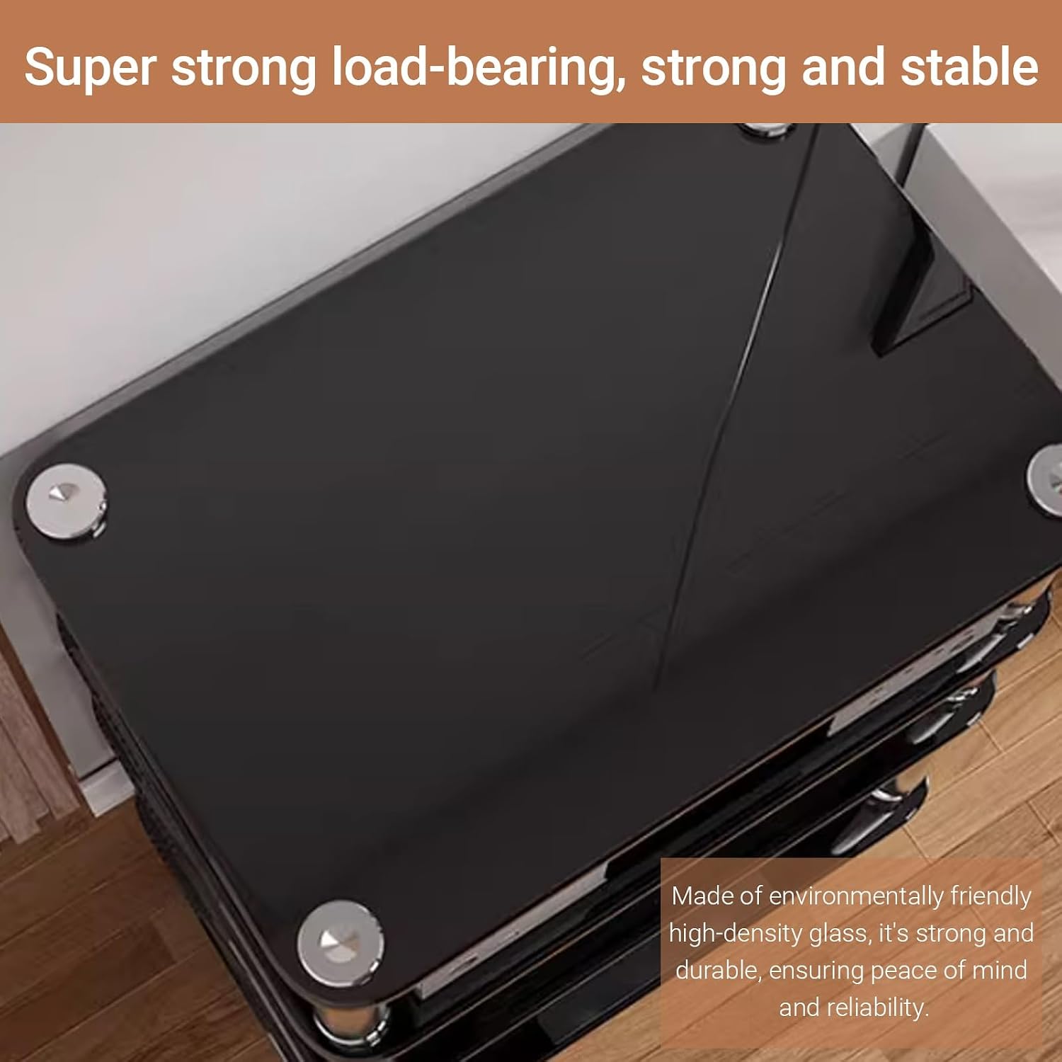 1/2/3/4 Tier AV Video Media Rack Stand,Tempered Glass Panel,Audio Media Storage Cabinet with Stainless Steel Legs,Solid Beech infill,Alloy Shock-Absorbing feet(Black,1-Tier)