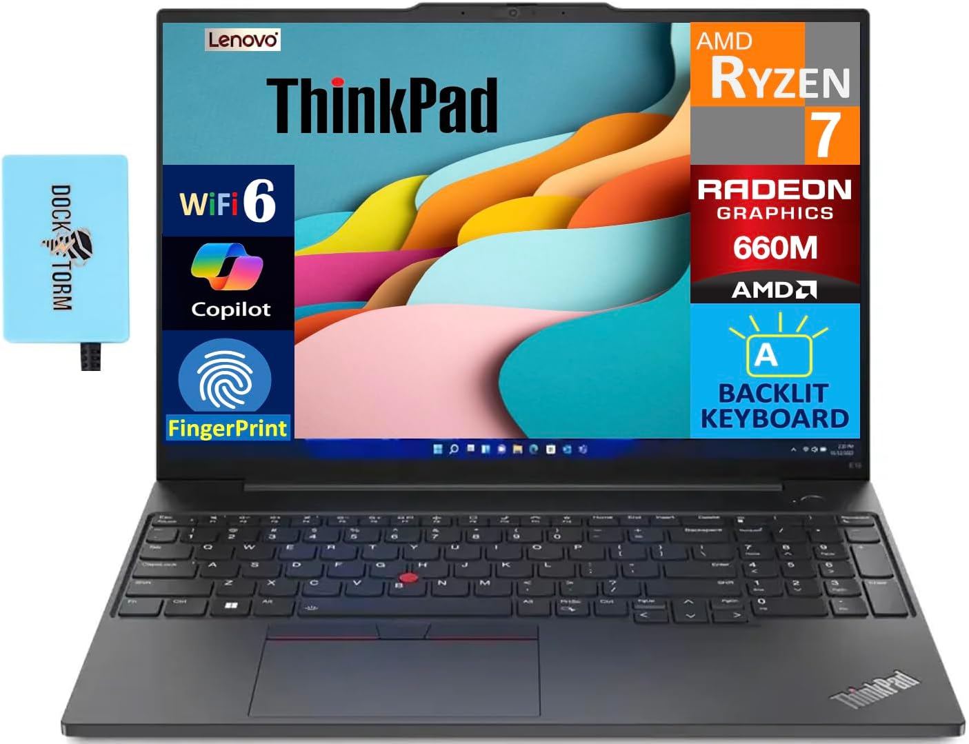 Lenovo ThinkPad E16 Business Laptop 16.0' WUXGA Display (AMD Ryzen 7 7735U, 16GB DDR5, 1TB PCIe SSD, AMD Radeon 660M, Backlit KB, Fingerprint, Thunderbolt 4, Win 11 Pro) w/Dockztorm Hub