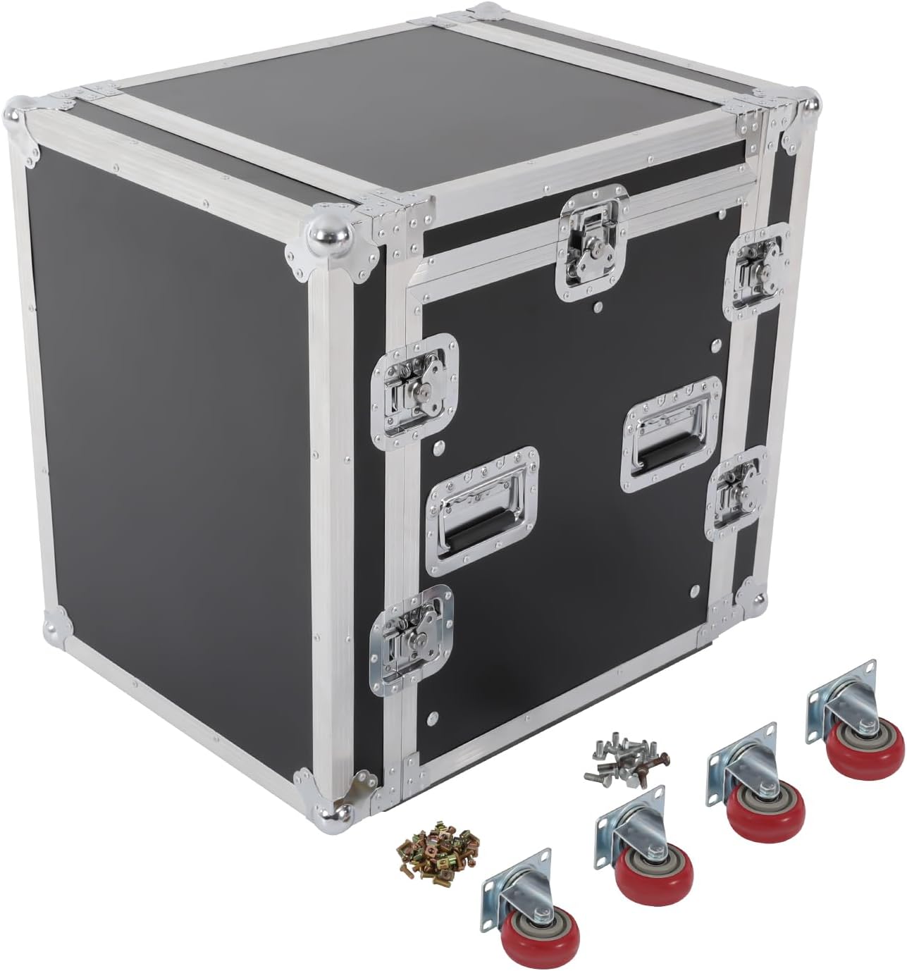 14U PA DJ Rack, 330LBS Recording Studio Racks Audio Equipment Cabinet, Mobile Stereo Rack with Lockable Wheels for Studio/Wedding (Black, Silver)