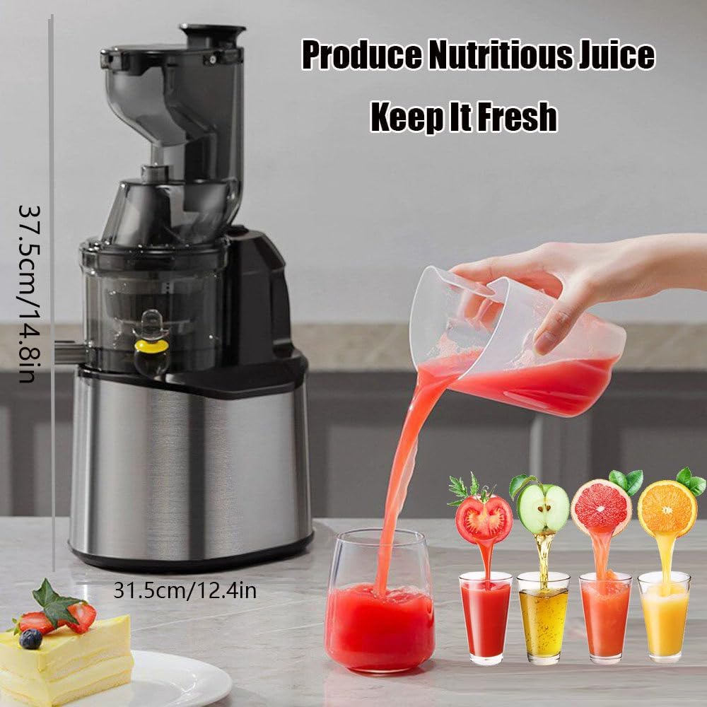 Stainless Steel Juicer Machines, Cold Press Juicer Machines With 3.2' Large Feed Chute, Slow Masticating Juice Extractor For Fruit And Vegetable, High Juice Yield Easy To Clean