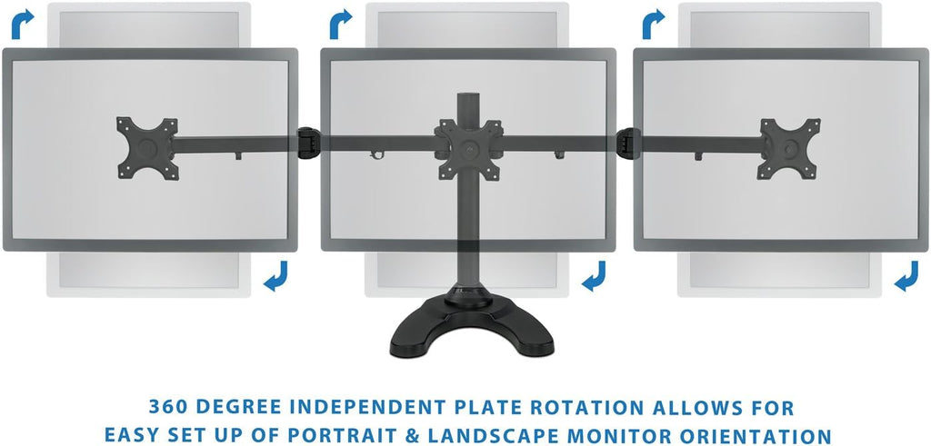 Mount-It! Triple Monitor Stand for 3 Screens up to 24', Height Adjustable Desk Mount with Free Standing or Grommet Base, 22 lbs per Arm, VESA 75x75 100x100 Compatible, Full Motion Monitor Mount MI-789