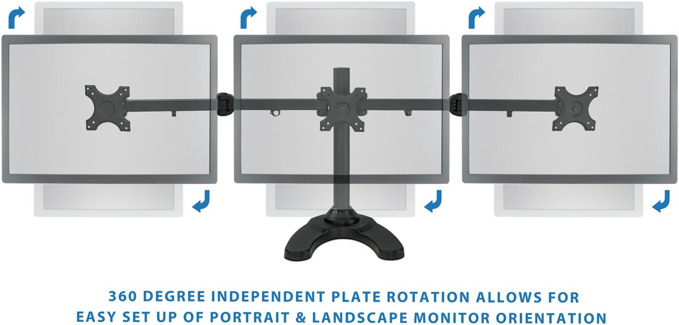 Mount-It! Triple Monitor Stand for 3 Screens up to 24', Height Adjustable Desk Mount with Free Standing or Grommet Base, 22 lbs per Arm, VESA 75x75 100x100 Compatible, Full Motion Monitor Mount MI-789