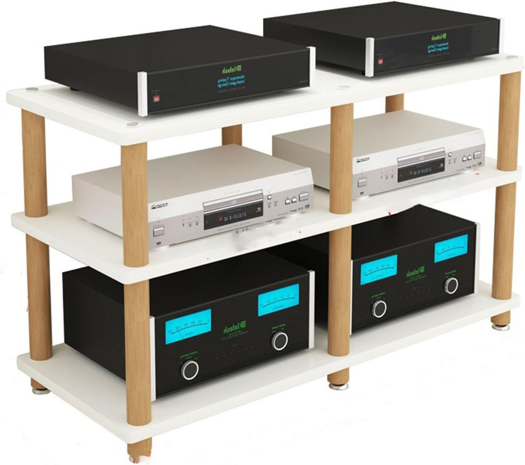 Heavy Duty Double-Wide Amplifier Rack Shelf, 2 3 4 Tier Stereo Stands for HiFi Audio Equipment Dac, Small Entertainment Cabinet - Wood Legs, Corner Entertainment Center(H-67cm/26.4in)