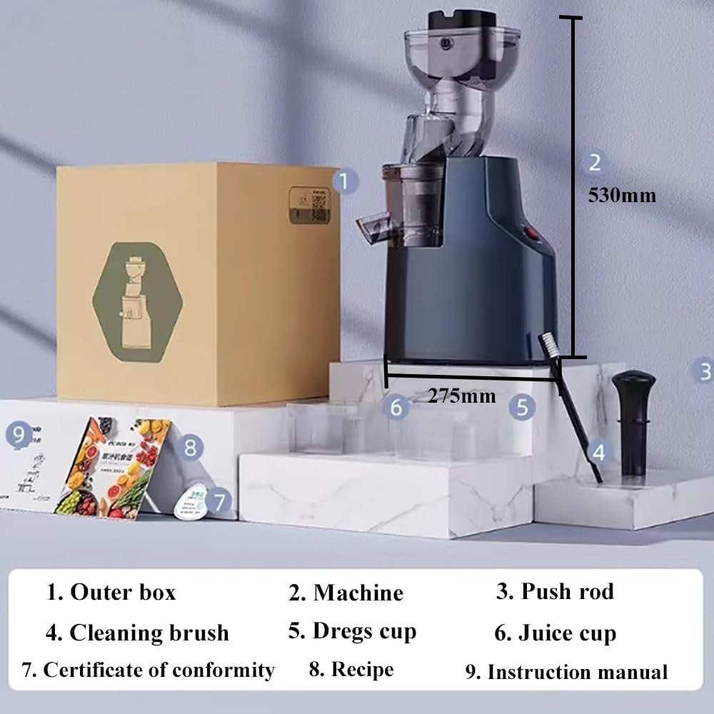 Slow Masticating Juicer,Cold Press Juicer With 90mm Extra Large Feed Chute,480 Horizontal Mesh Design,360° Self Feeding Masticating Juicer,For Whole Fruit,Easy To Clean,Blue