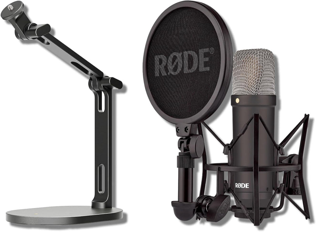 Rode NT1 Signature Series - Black Condenser Microphone with SM6 Shockmount, Rode Desktop Stand 2 and Pop Filter
