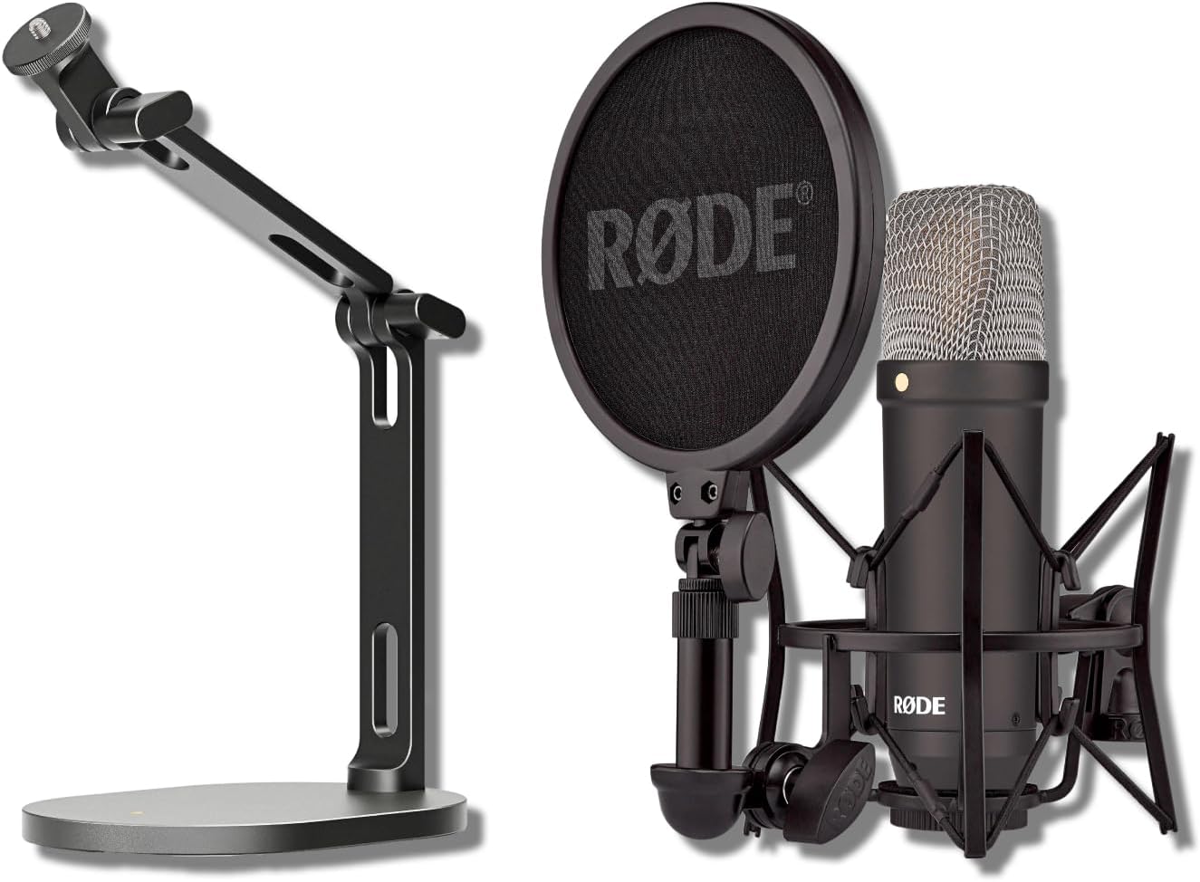 Rode NT1 Signature Series - Black Condenser Microphone with SM6 Shockmount, Rode Desktop Stand 2 and Pop Filter